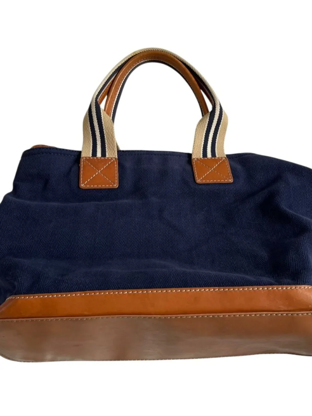 Pottery Barn Kids tote bag diaper navy blue canvas brown leather